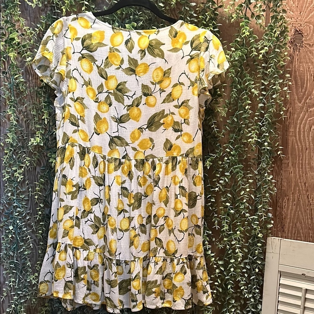 Lemon Print V-Neck Mini Dress - Picture 3 of 4